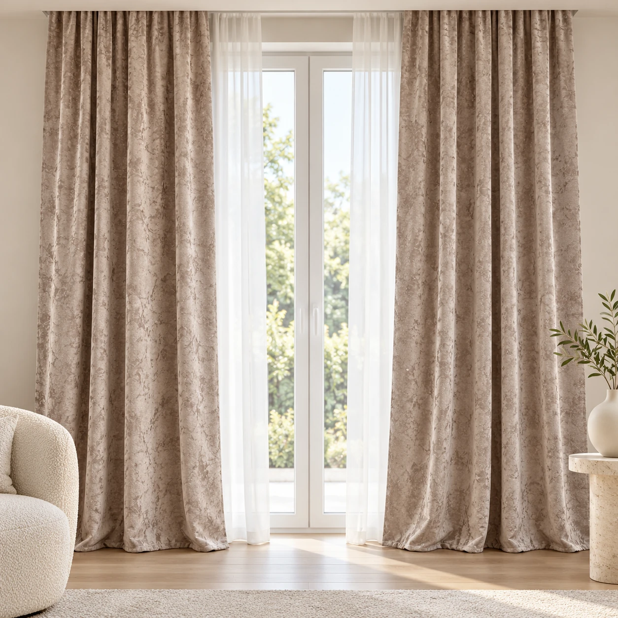 Draperie din catifea cu reflexii texturate - Bej cappuccino - Prezentare principală mostră