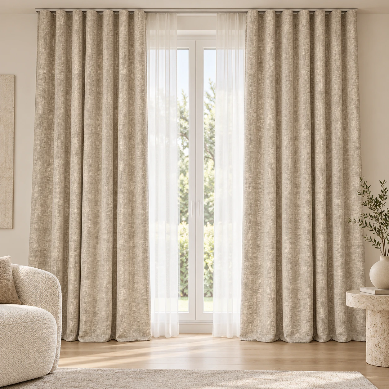 Draperie texturată pentru living și dormitor - Bej nisipiu - Prezentare principală mostră