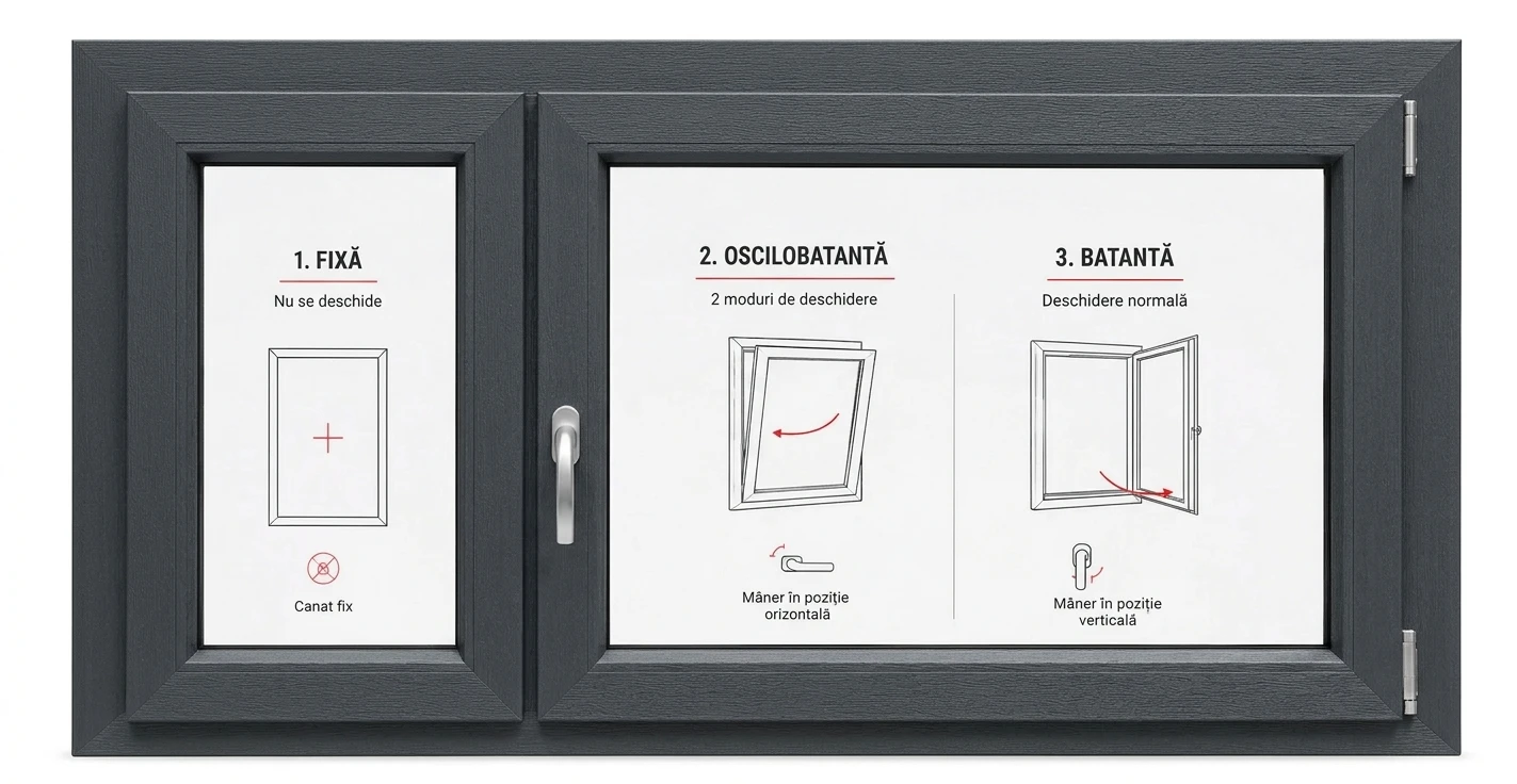 Fereastră Termopan Rehau Euro 70 1160x1160mm 2 Canate - Gri Antracit