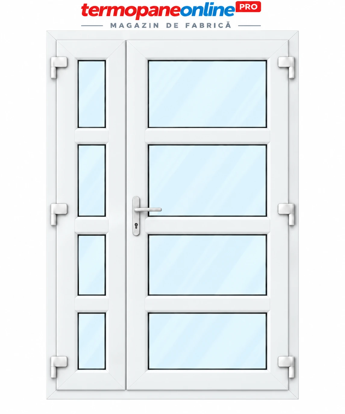 Ușă intrare exterior PVC Ramplast Solid 400 1250x2050mm 2 Canate 3 Montanți Orizontali Deschidere Dreapta - Alb