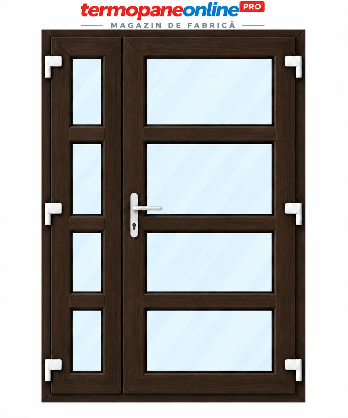 Ușă intrare exterior PVC Ramplast Solid 400 1250x2050mm 2 Canate 3 Montanți Orizontali Deschidere Dreapta - Wenge
