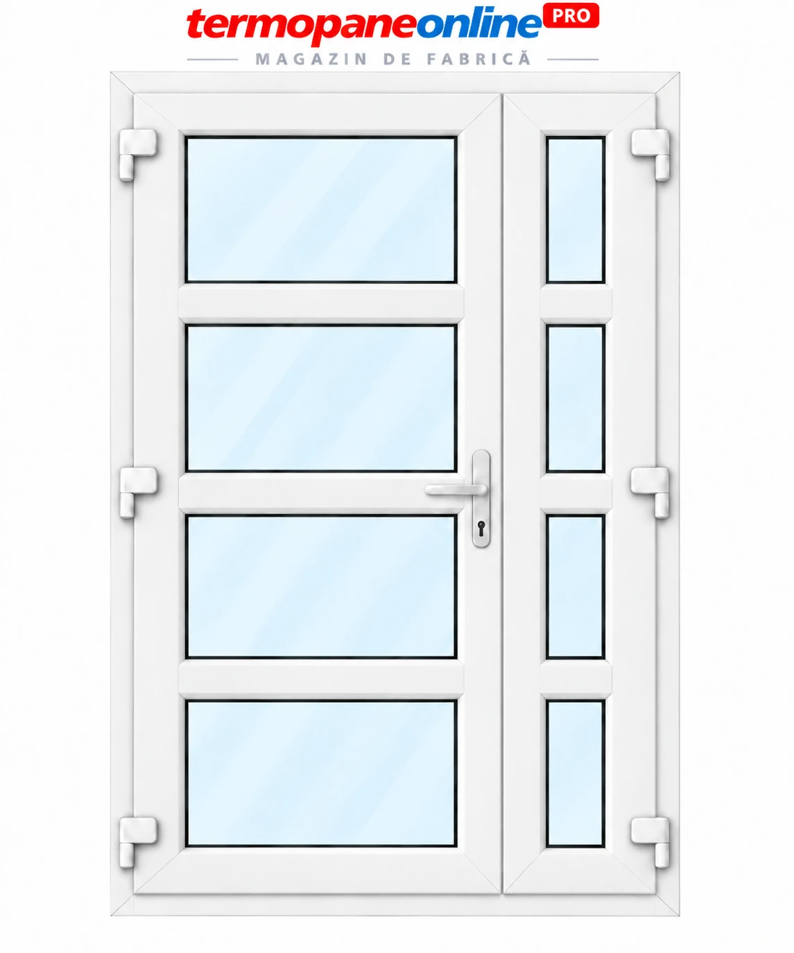 Ușă intrare exterior PVC Ramplast Solid 400 1250x2050mm 2 Canate 3 Montanți Orizontali Deschidere Stânga - Alb
