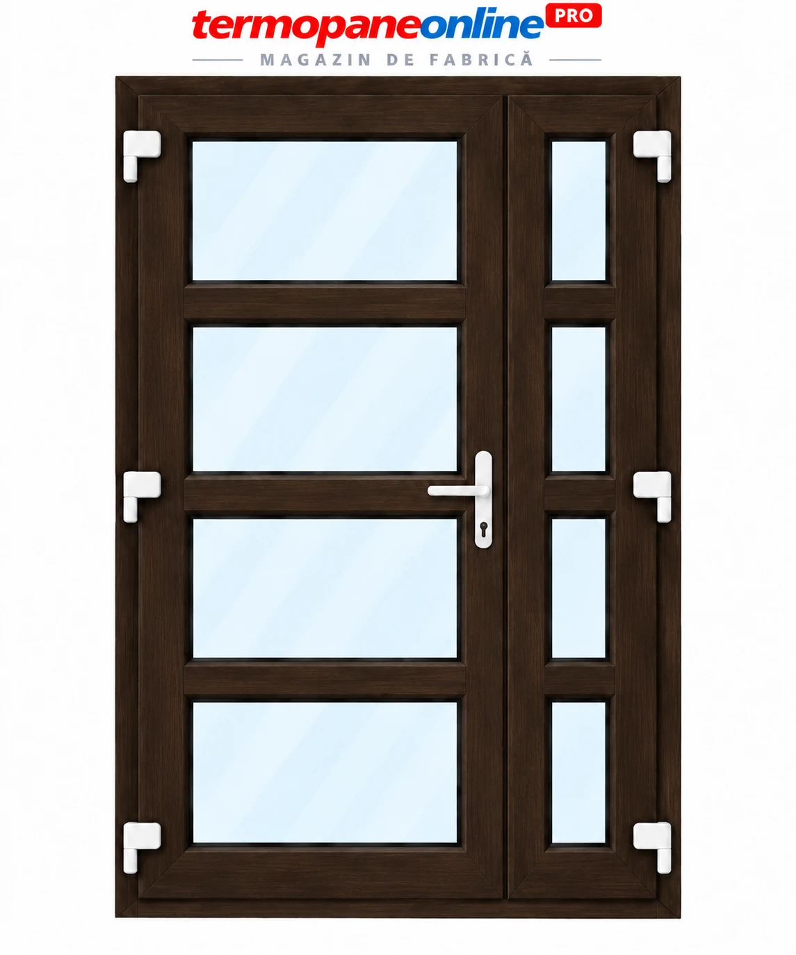 Ușă intrare exterior PVC Ramplast Solid 400 1250x2050mm 2 Canate 3 Montanți Orizontali Deschidere Stânga - Wenge