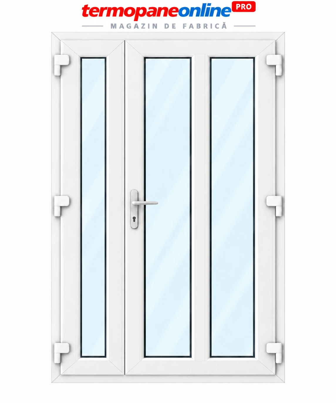 Ușă intrare exterior PVC Ramplast Solid 400 1250x2050mm 2 Canate Montant Vertical Deschidere Dreapta - Alb