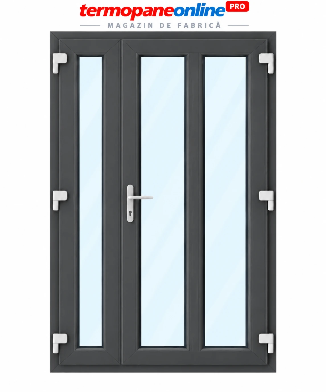 Ușă intrare exterior PVC Ramplast Solid 400 1250x2050mm 2 Canate Montant Vertical Deschidere Dreapta - Gri Antracit
