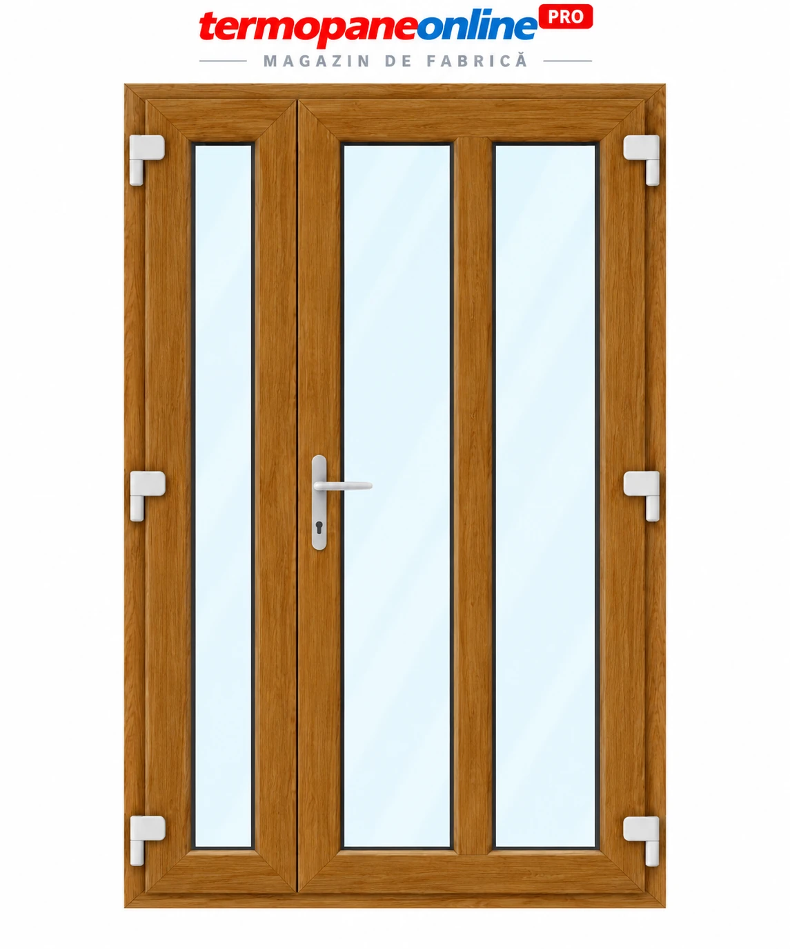 Ușă intrare exterior PVC Ramplast Solid 400 1250x2050mm 2 Canate Montant Vertical Deschidere Dreapta - Stejar Auriu