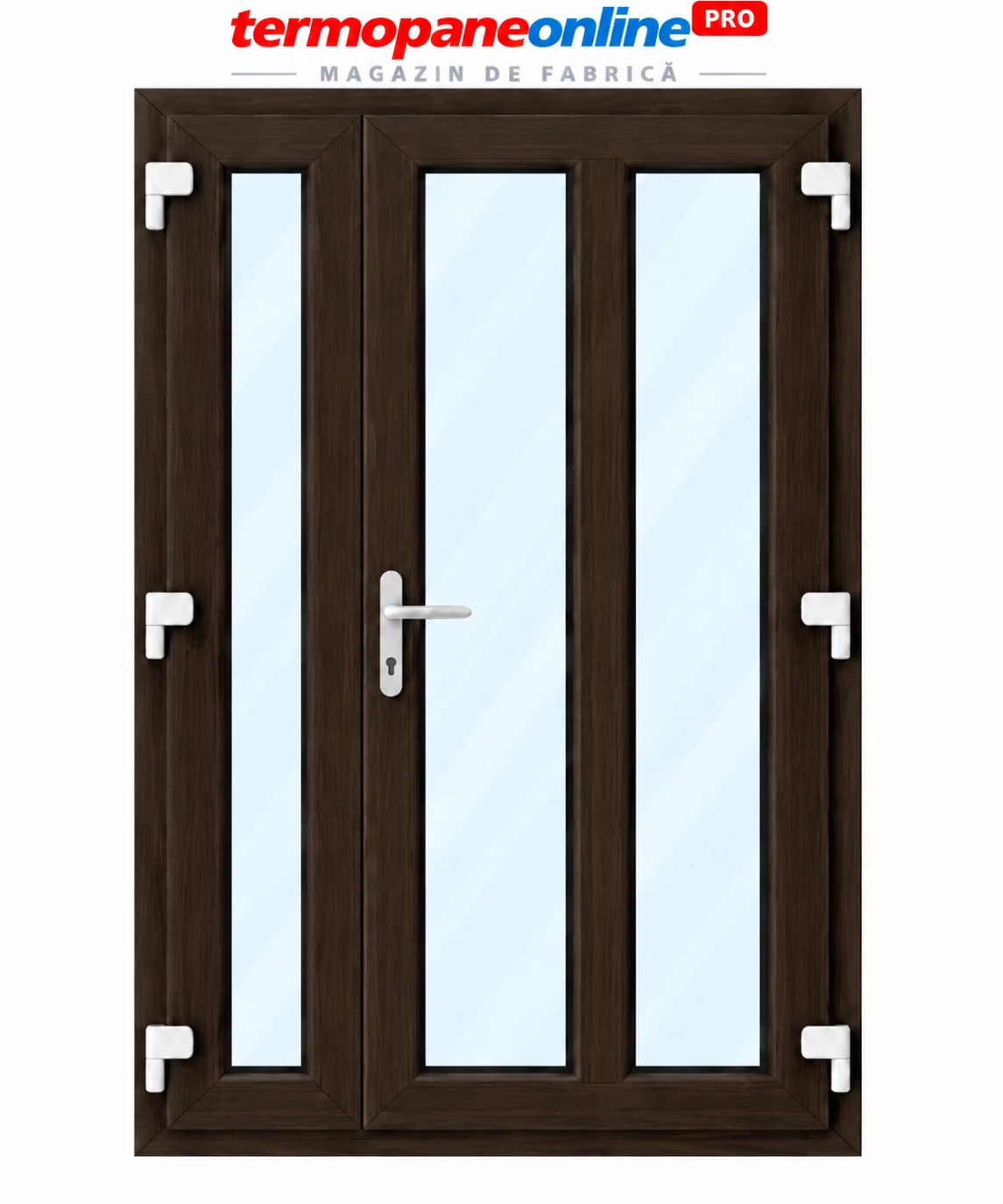 Ușă intrare exterior PVC Ramplast Solid 400 1250x2050mm 2 Canate Montant Vertical Deschidere Dreapta - Wenge