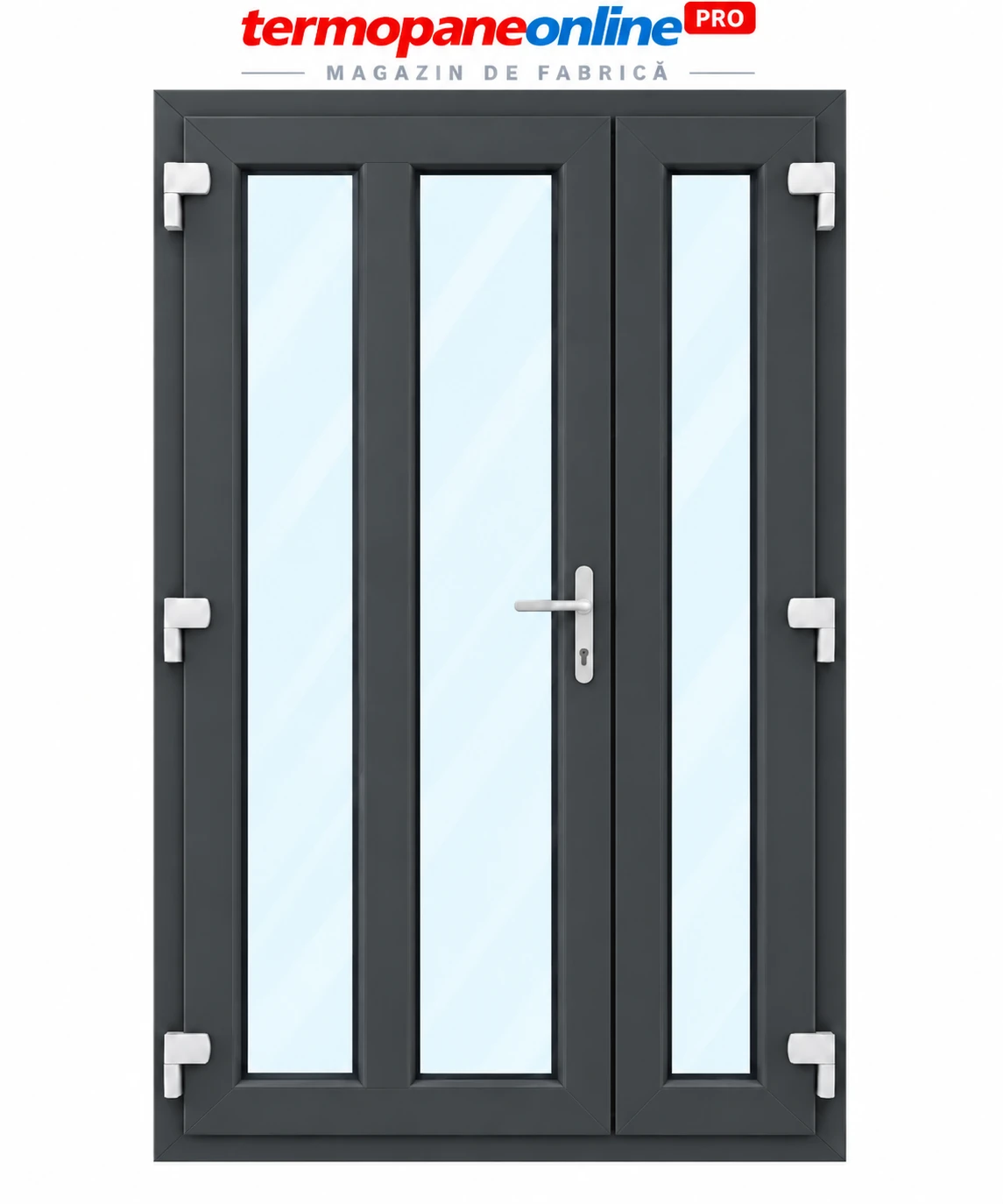 Ușă intrare exterior PVC Ramplast Solid 400 1250x2050mm 2 Canate Montant Vertical Deschidere Stânga - Gri Antracit