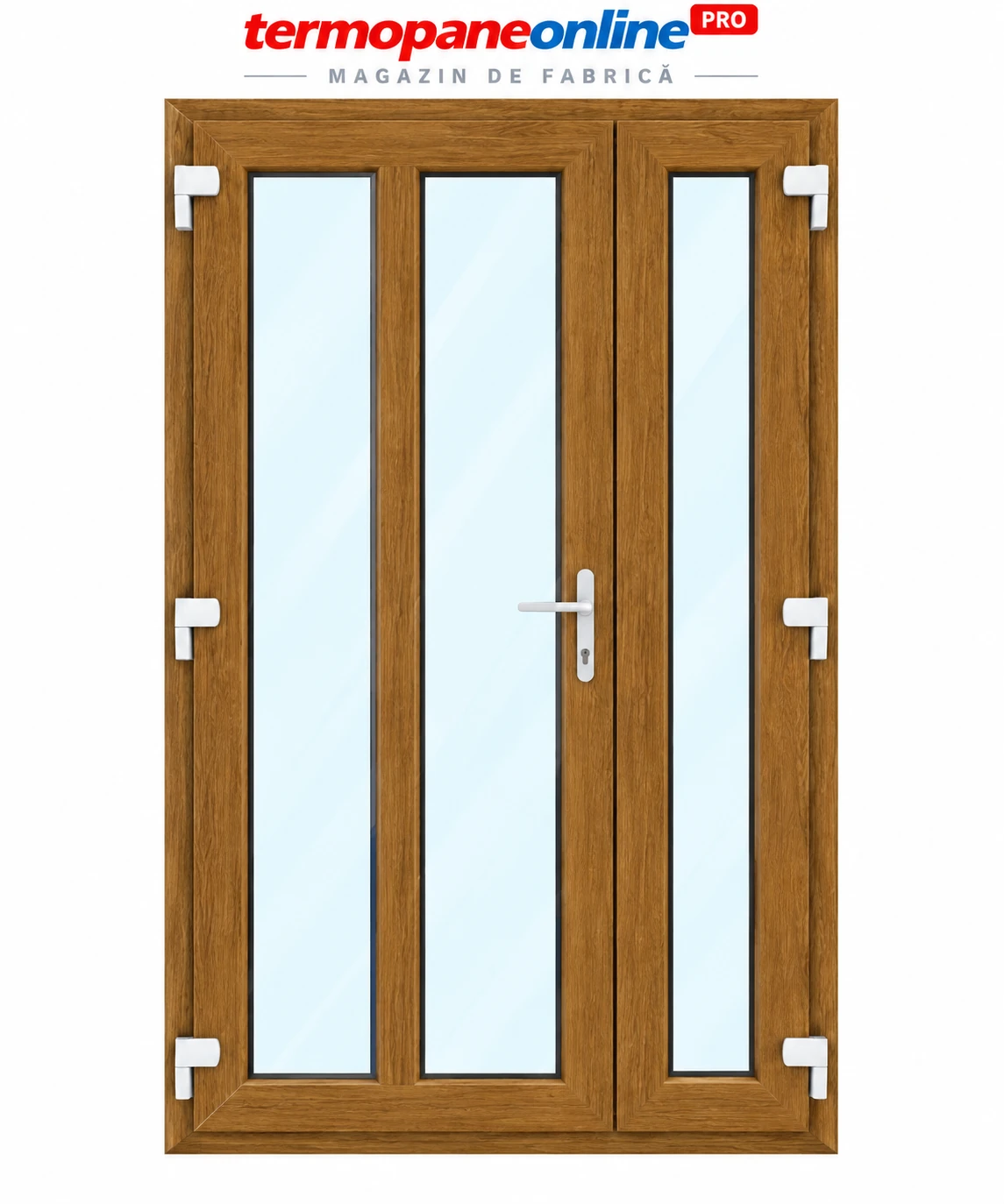 Ușă intrare exterior PVC Ramplast Solid 400 1250x2050mm 2 Canate Montant Vertical Deschidere Stânga - Stejar Auriu