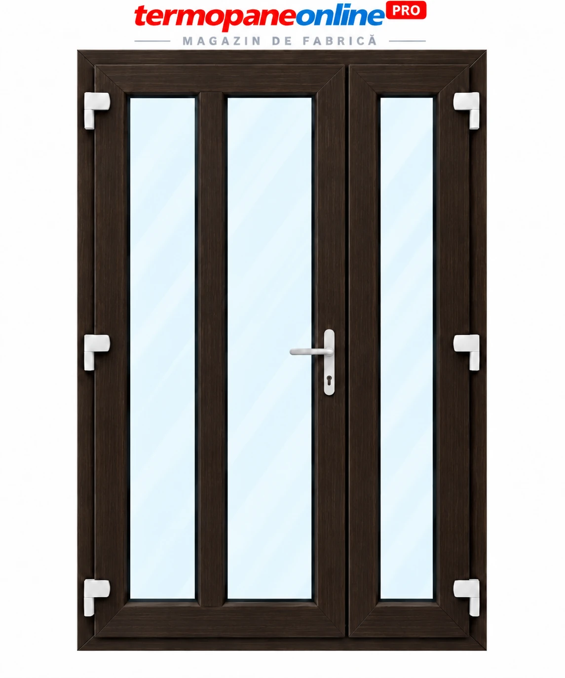 Ușă intrare exterior PVC Ramplast Solid 400 1250x2050mm 2 Canate Montant Vertical Deschidere Stânga - Wenge