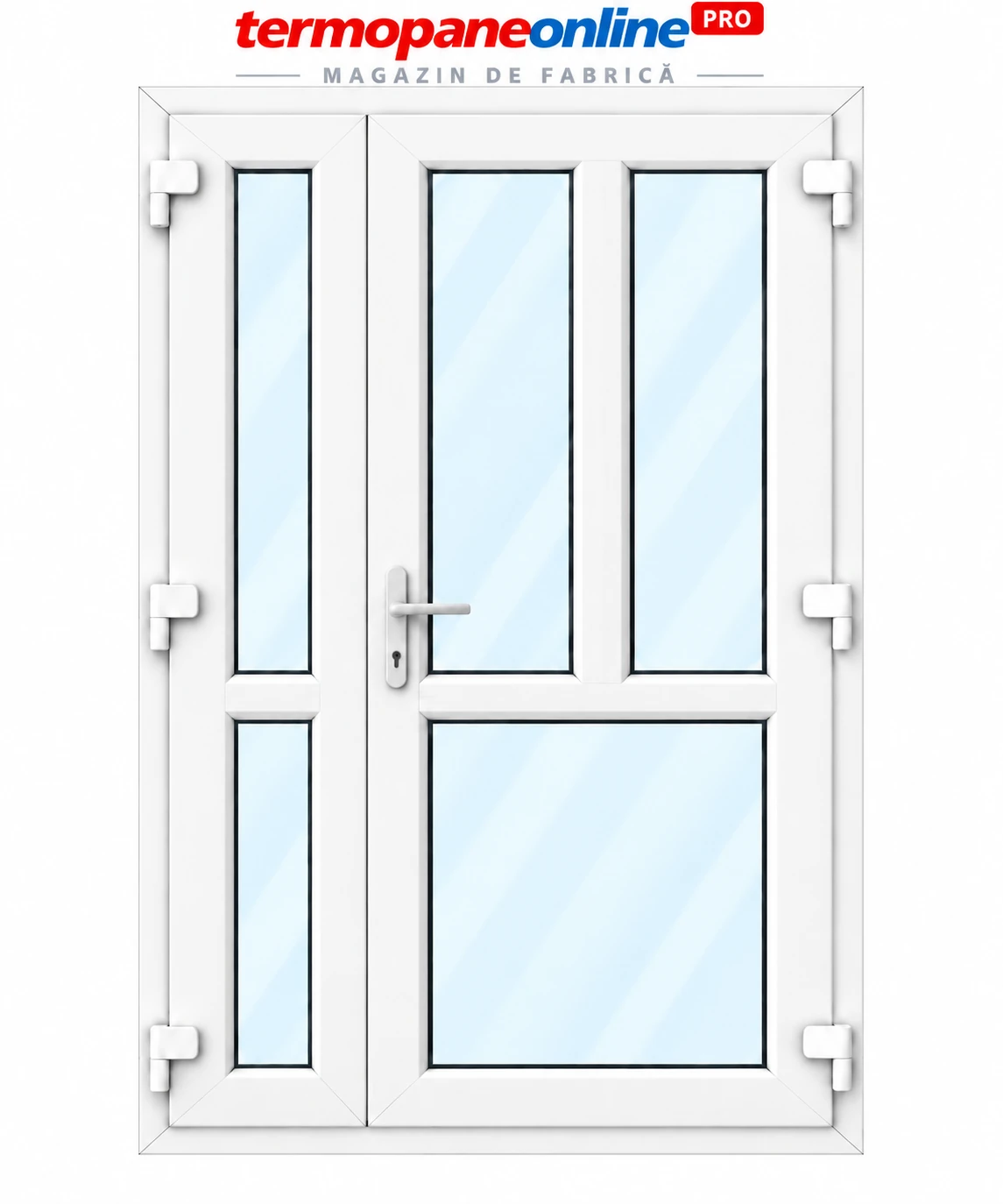 Ușă intrare exterior PVC Ramplast Solid 400 1250x2050mm 2 Canate Montant Vertical și Orizontal Deschidere Dreapta - Alb