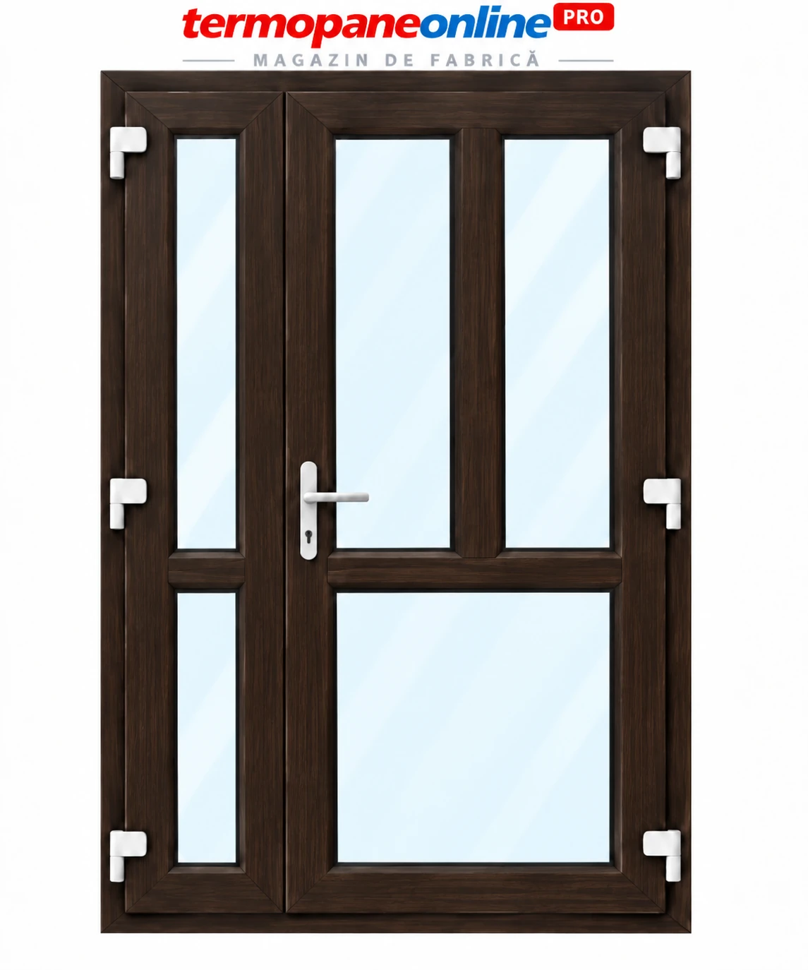 Ușă intrare exterior PVC Ramplast Solid 400 1250x2050mm 2 Canate Montant Vertical și Orizontal Deschidere Dreapta - Wenge
