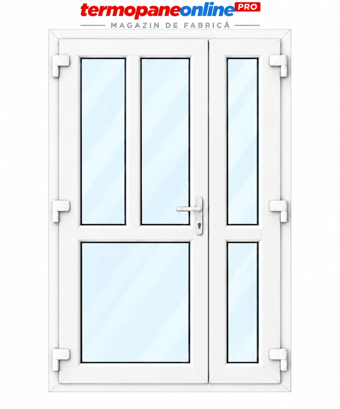 Ușă intrare exterior PVC Ramplast Solid 400 1250x2050mm 2 Canate Montant Vertical și Orizontal Deschidere Stânga - Alb