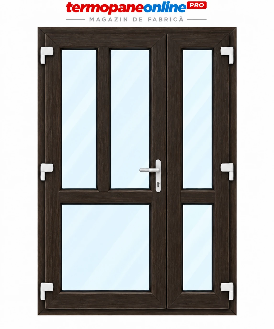 Ușă intrare exterior PVC Ramplast Solid 400 1250x2050mm 2 Canate Montant Vertical și Orizontal Deschidere Stânga - Wenge